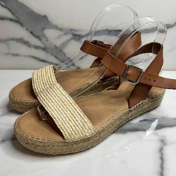 Apaseart Wmn's Brown Leather Ankle Strap Platform Espadrille Sandals Sz39 Sz 8.5 - Picture 3 of 5